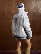 Street Illusion Denim Print Stand Collar Padded Cotton Jacket