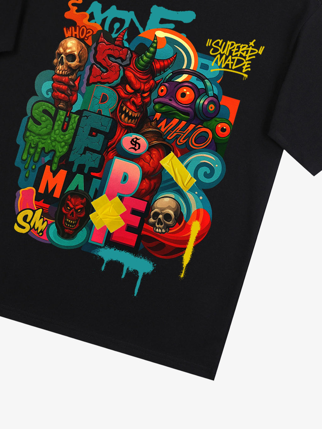 Trendy Multicolor Graffiti Skull Graphic T-Shirt
