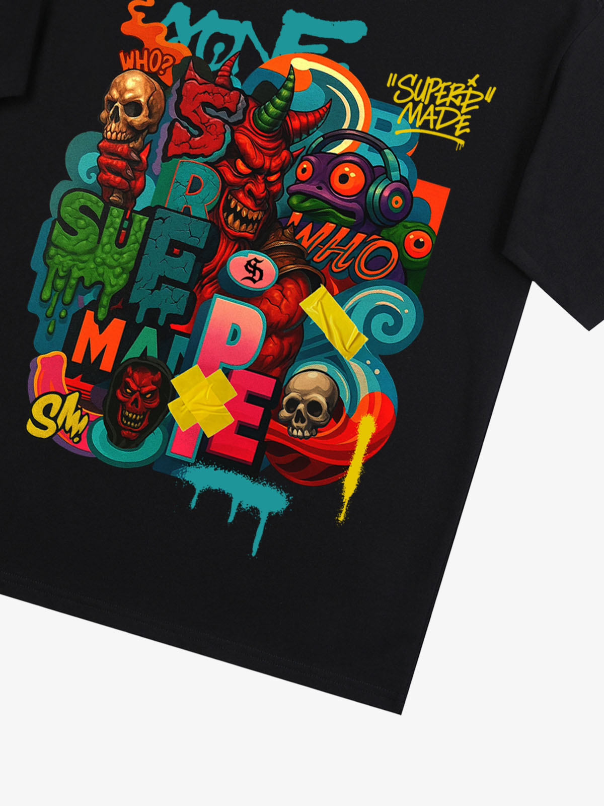 Trendy Multicolor Graffiti Skull Graphic T-Shirt