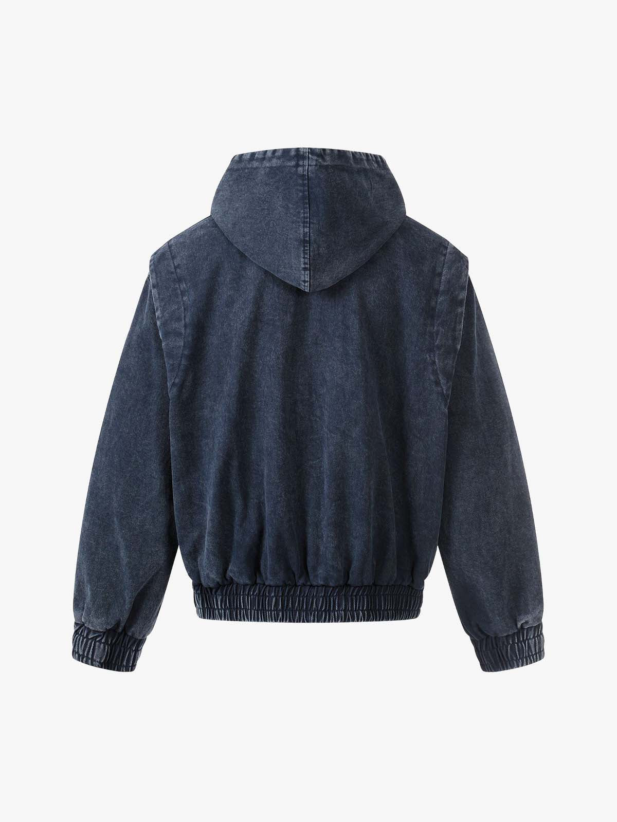 Washed Denim Metal Toggle Clasp Hooded Jacket