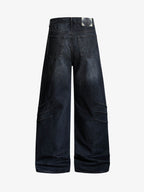 Washed Pleated Baggy Jeans