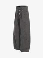High Waist Button Fly Curved Seam Washed Jeans