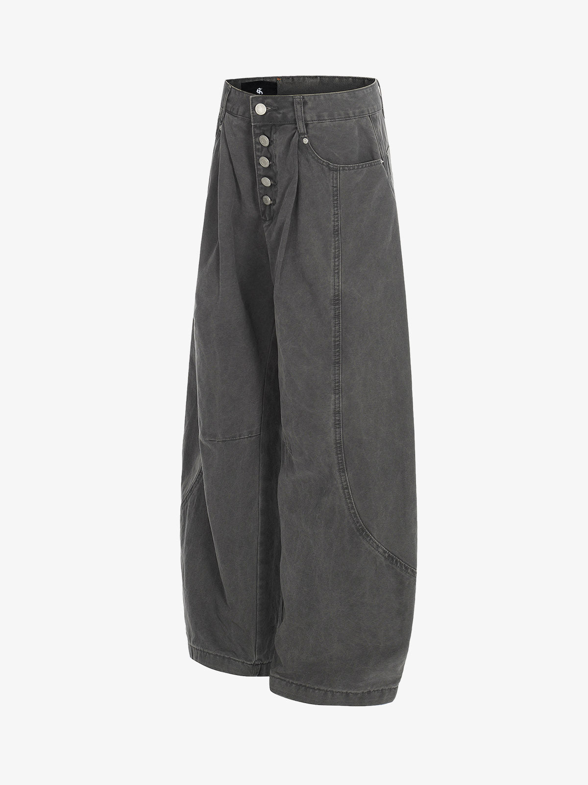 High Waist Button Fly Curved Seam Washed Jeans