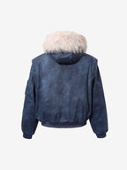 Washed Patchwork Contrast Bomber Jacket