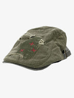 Distressed Patchwork Embroidered Cotton Flat Cap
