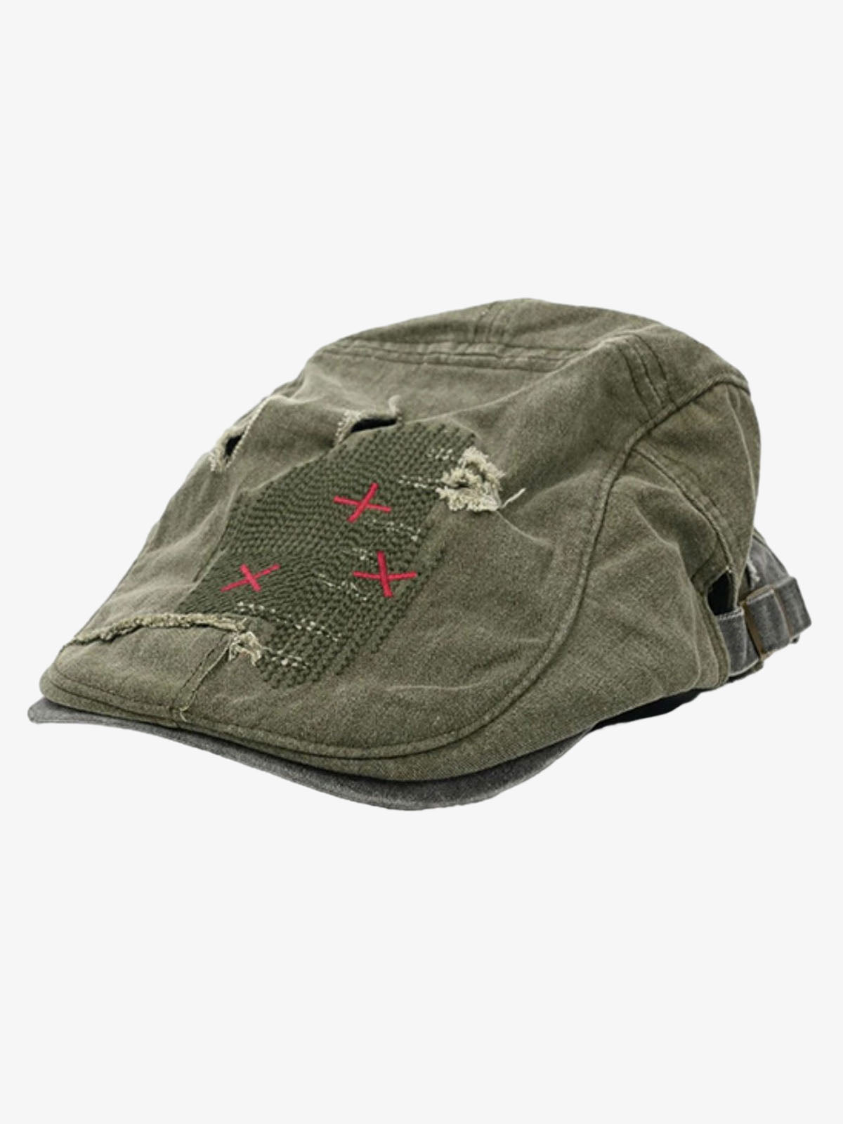 Distressed Patchwork Embroidered Cotton Flat Cap