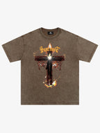 Washed Gothic Cross Graphic T-Shirt