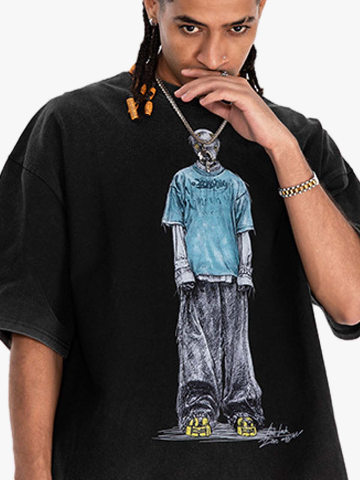 Vintage Washed Skeleton Graphic Oversized T-Shirt