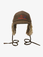 Retro Tweed Plush Earflap Embroidered Letter Cap