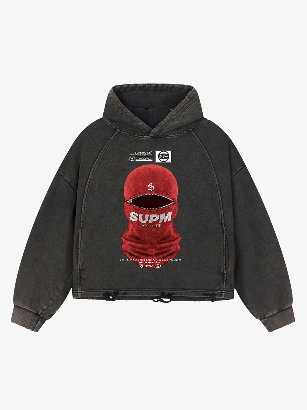 Retro Bandit Hat Graphic Distressed Cropped Hoodie