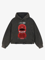 Retro Bandit Hat Graphic Distressed Cropped Hoodie