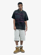 Washed Graffiti Text Print Spray Effect T-Shirt - 2614