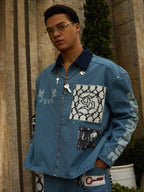 precipice Multi-Element Appliqué Patchwork Denim Suit - 2593