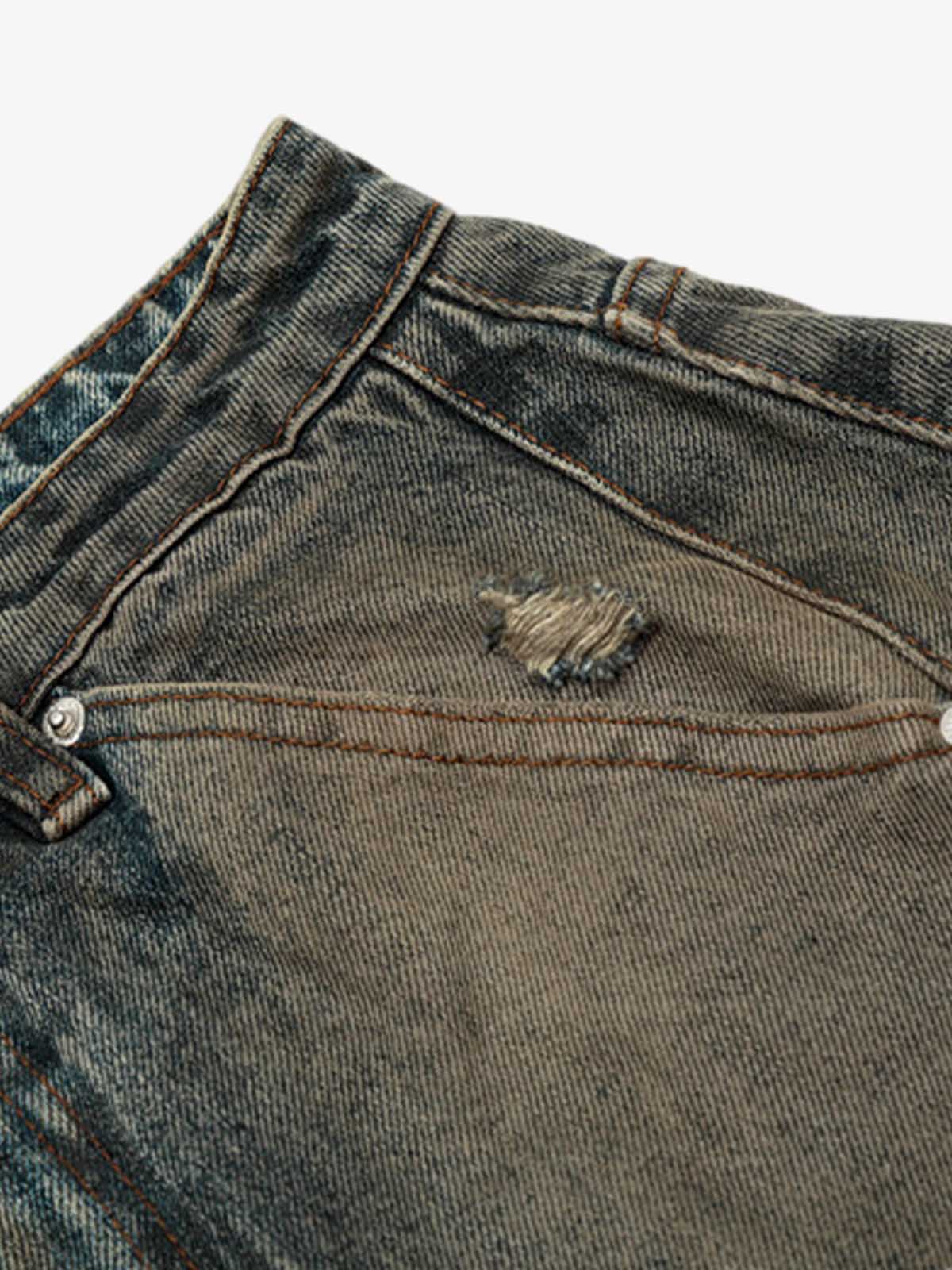 Vintage Mud-Dyed Distressed Barrel Jeans - 2537