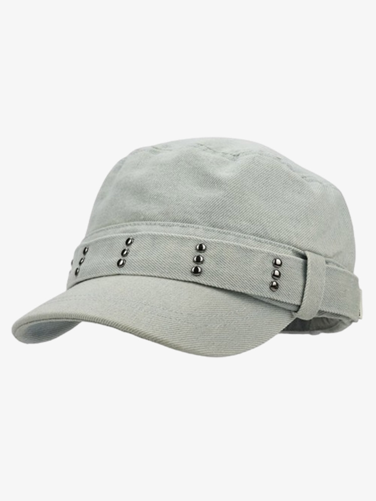 Distressed Stud Detail Cotton Flat Top Cap