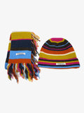 Retro Multicolor Striped Knit Beanie Scarf Set