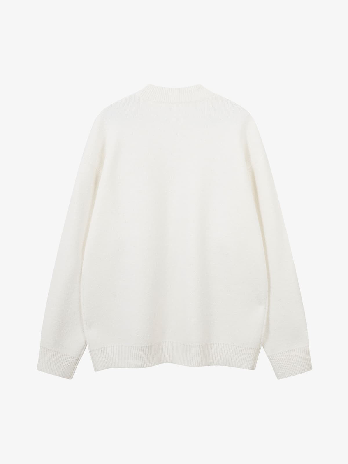 Retro Fuzzy Letter Patch Textured Knit Sweater