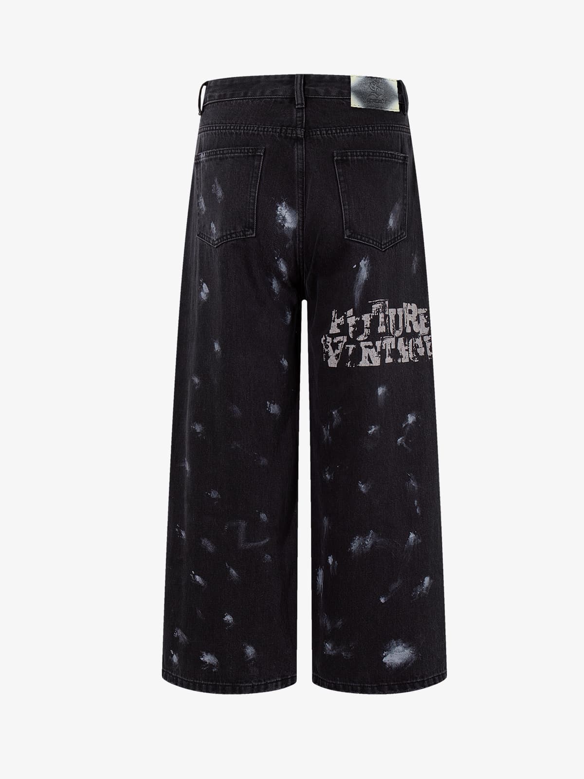 Retro Rhinestone Graffiti Washed Straight Jeans