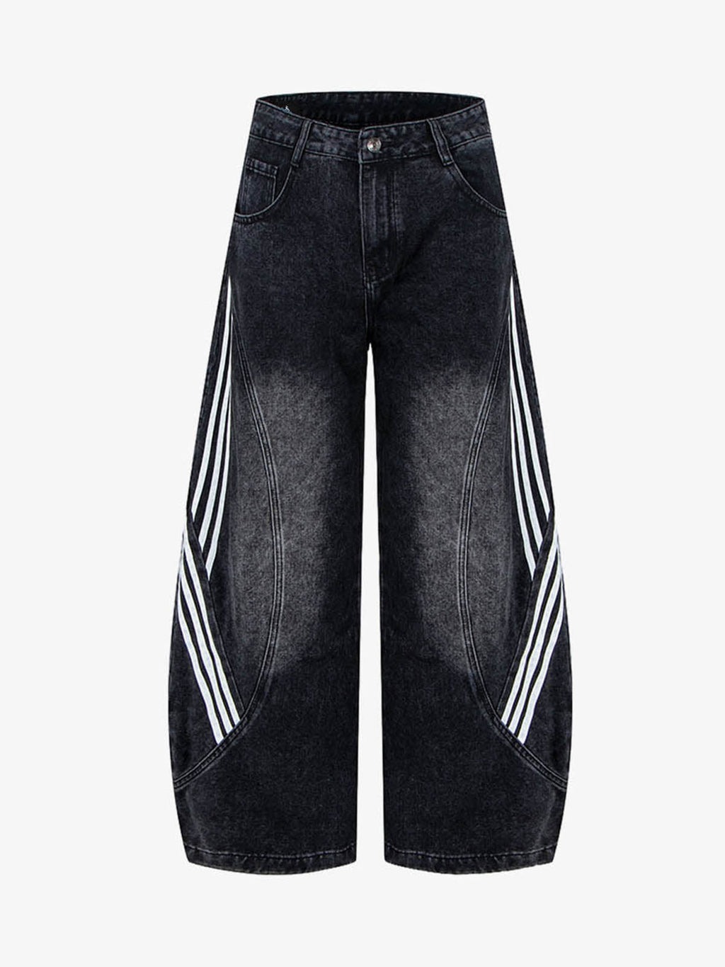 Contrast Stripe Panel Barrel Denim Jeans - 2607