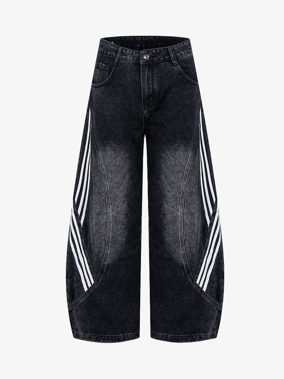 Contrast Stripe Panel Barrel Denim Jeans - 2607
