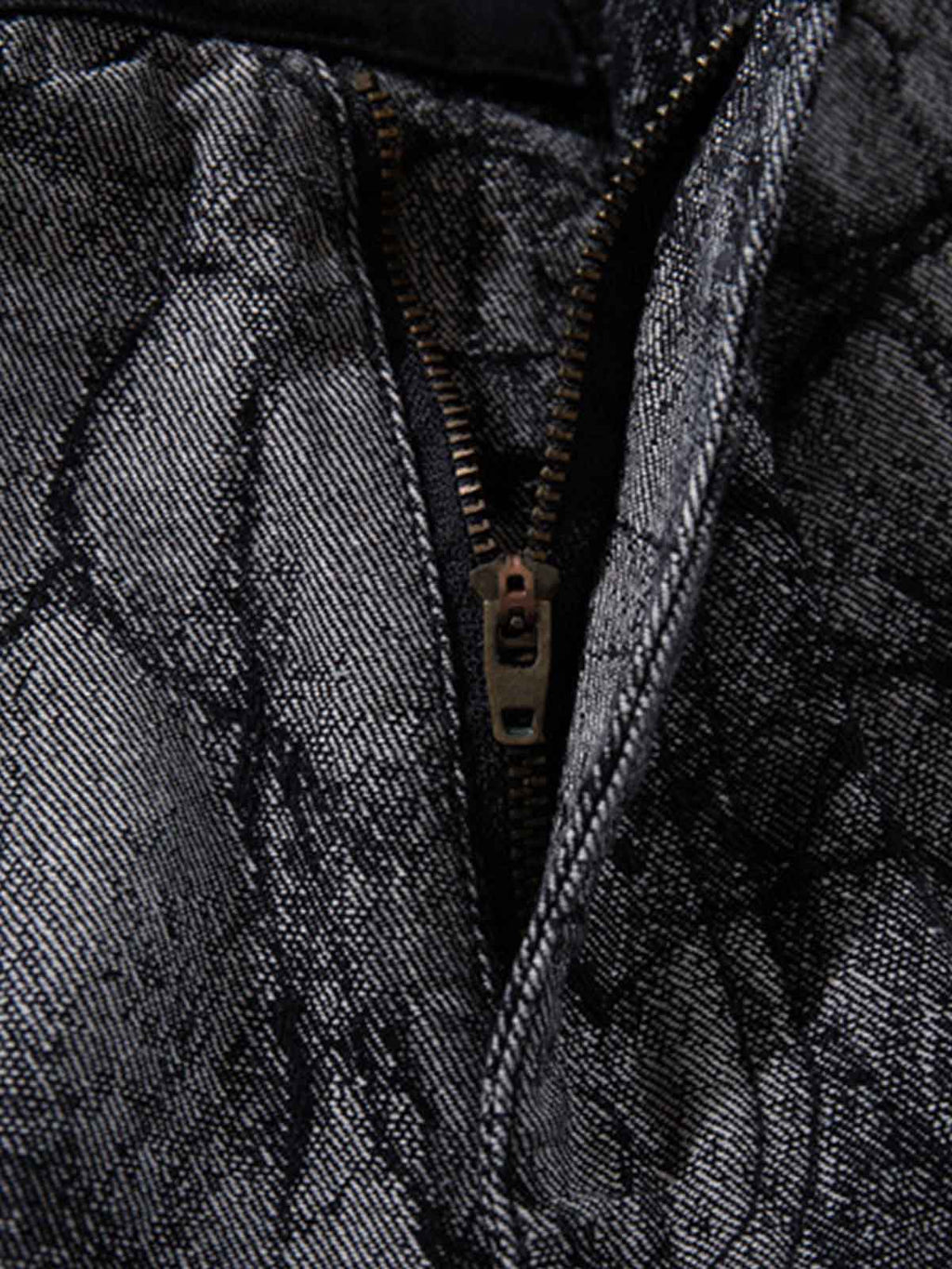 Crackle Print Panel Studded Pleated Denim Jeans