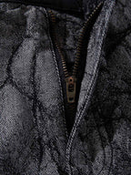 Crackle Print Panel Studded Pleated Denim Jeans
