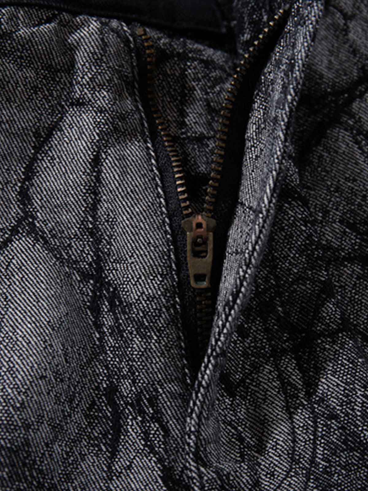 Crackle Print Panel Studded Pleated Denim Jeans