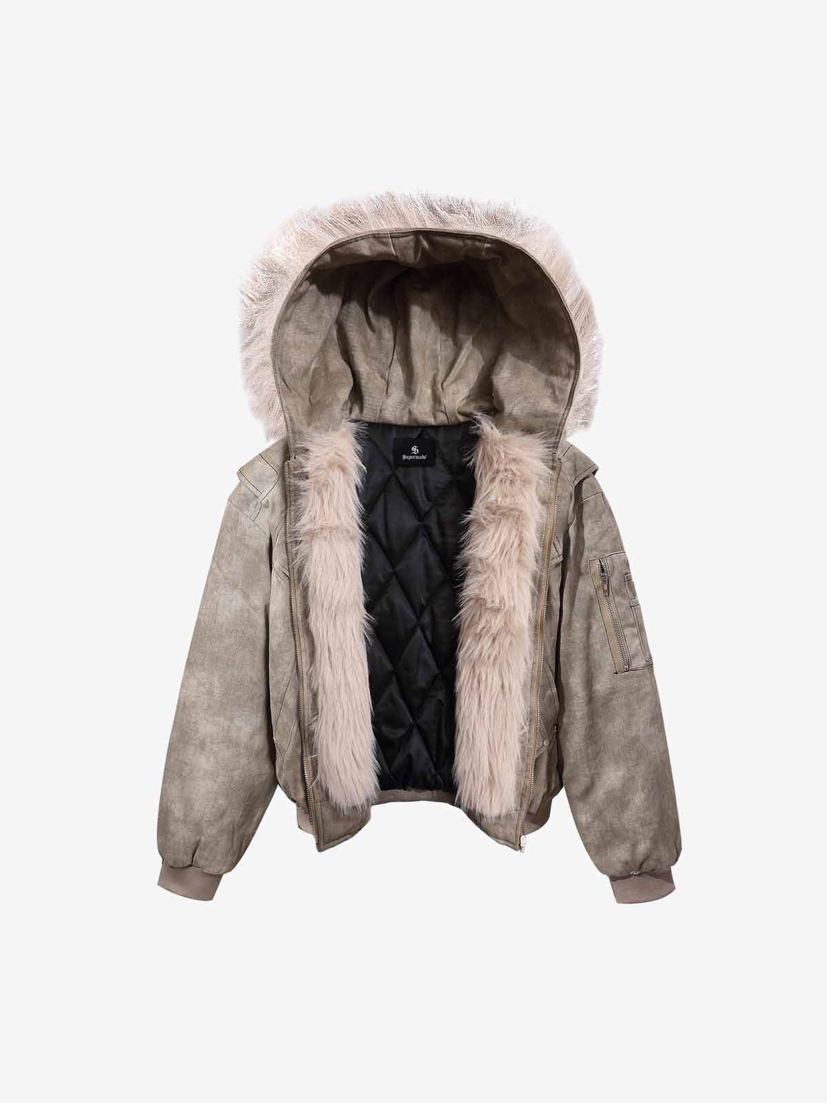Washed Patchwork Contrast Bomber Jacket