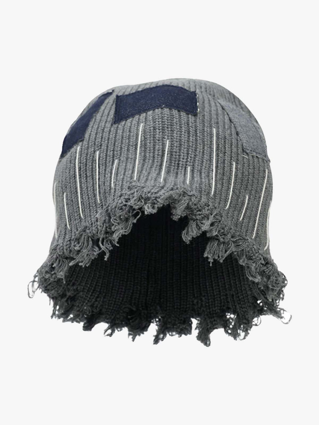 Distressed Denim Patchwork Beanie