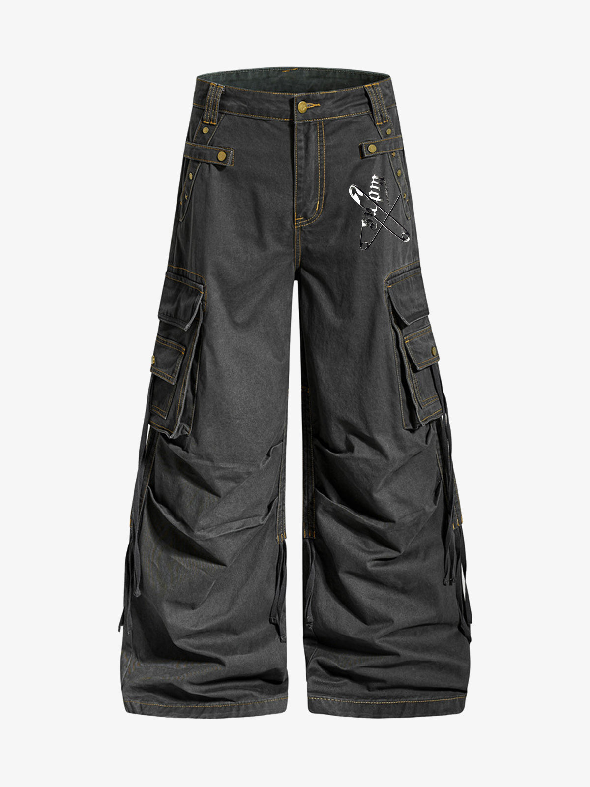 Washed Safety Pin Graphic Cargo Pants