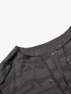 Distressed Camo Paint Splatter V-Neck Henley T-Shirt