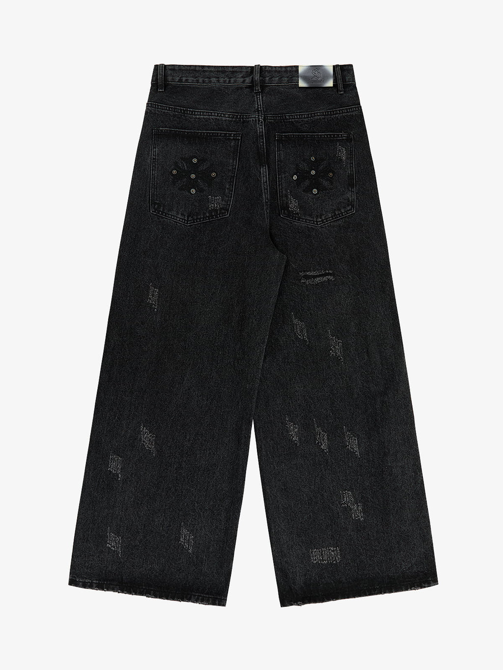 Vintage Washed Distressed Metal Ring Baggy Jeans