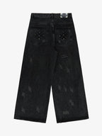 Vintage Washed Distressed Metal Ring Baggy Jeans