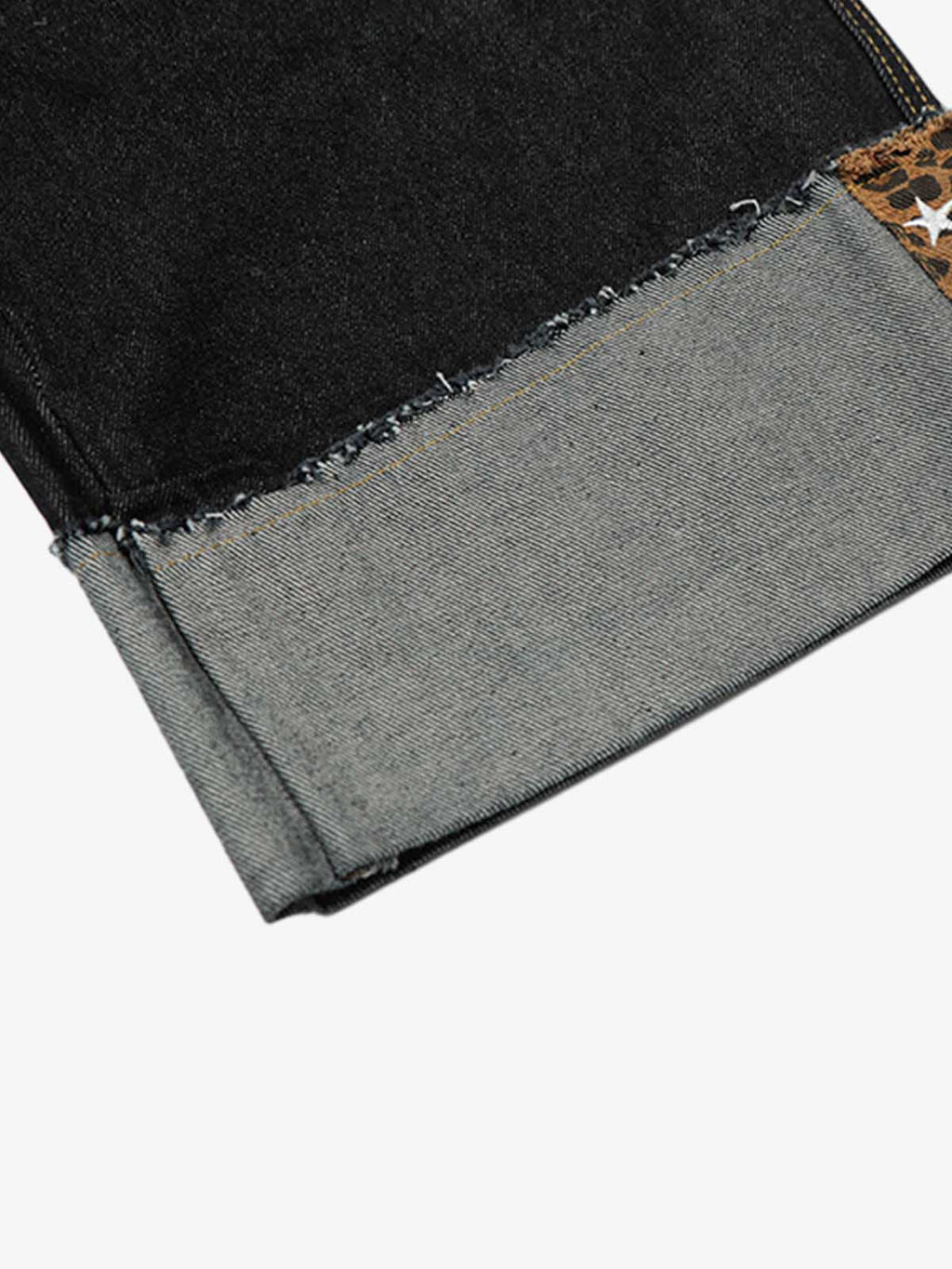 Leopard Print Trim Washed Jeans