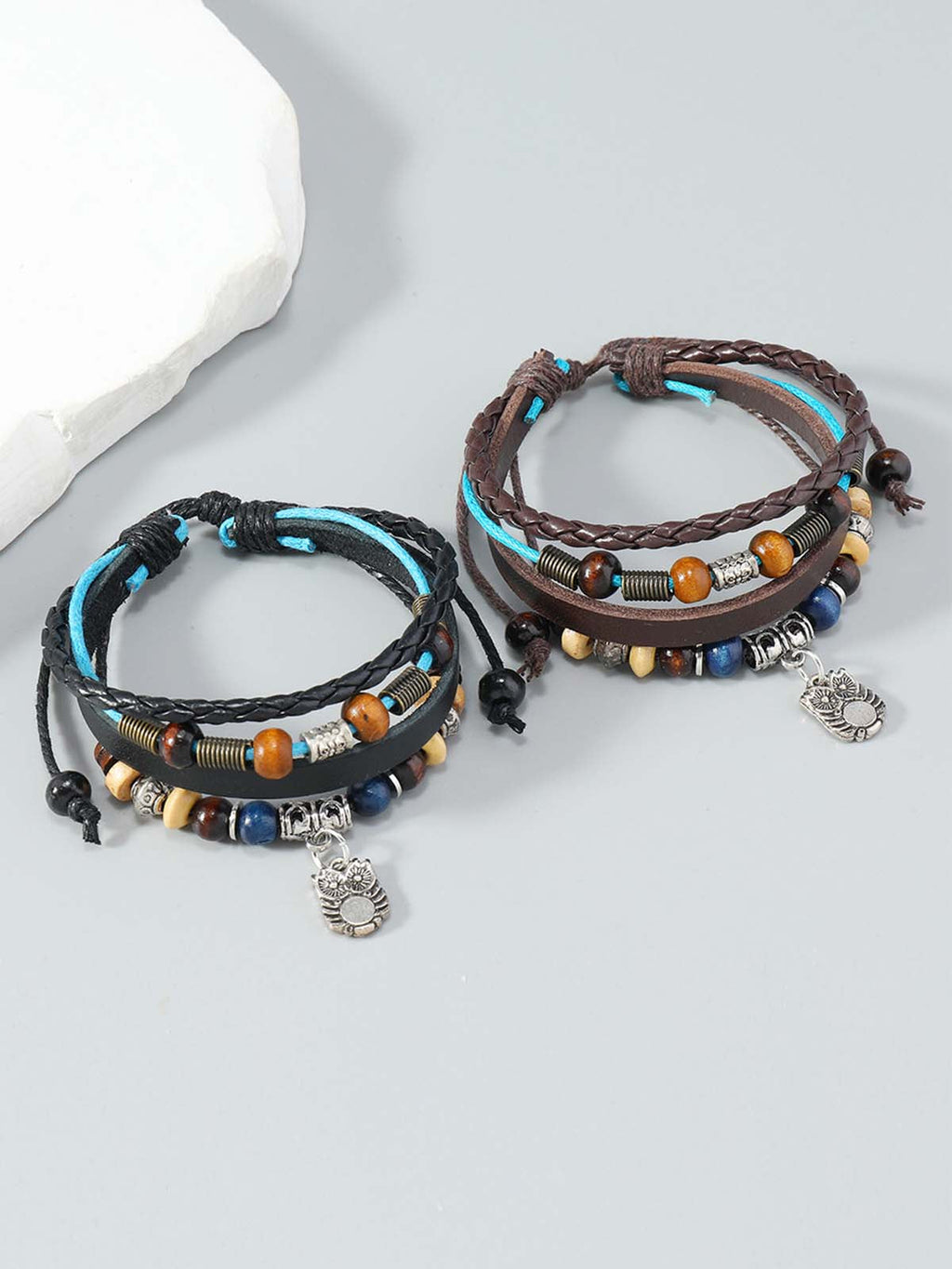 Layered Beaded Leather Bracelet