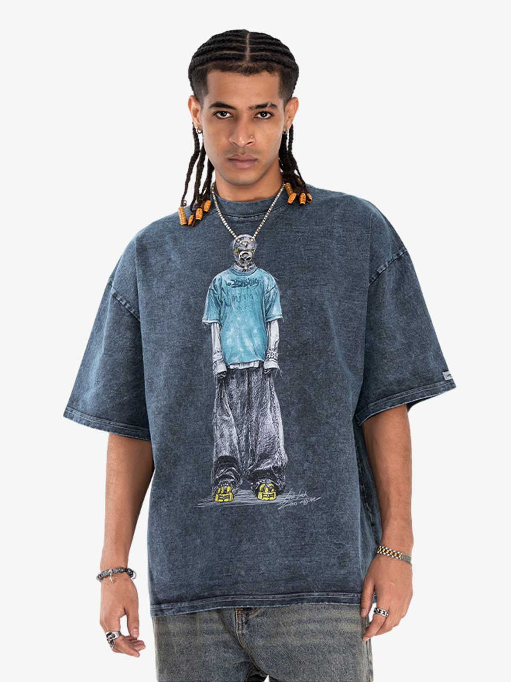 Vintage Washed Skeleton Graphic Oversized T-Shirt