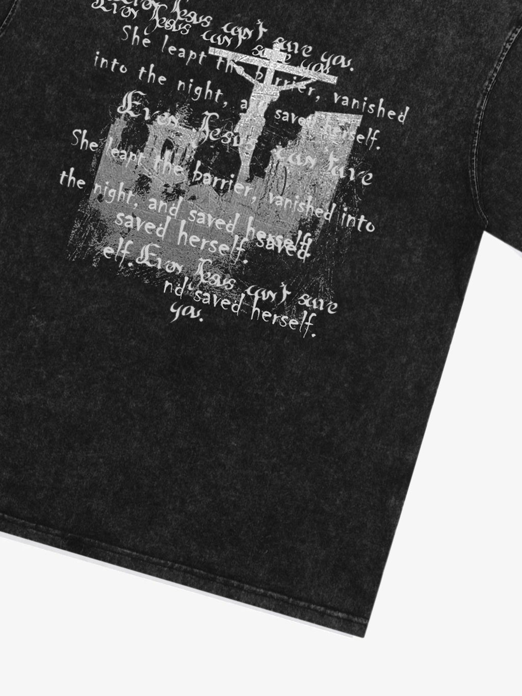Washed Cross Overlay Text Graphic T-Shirt