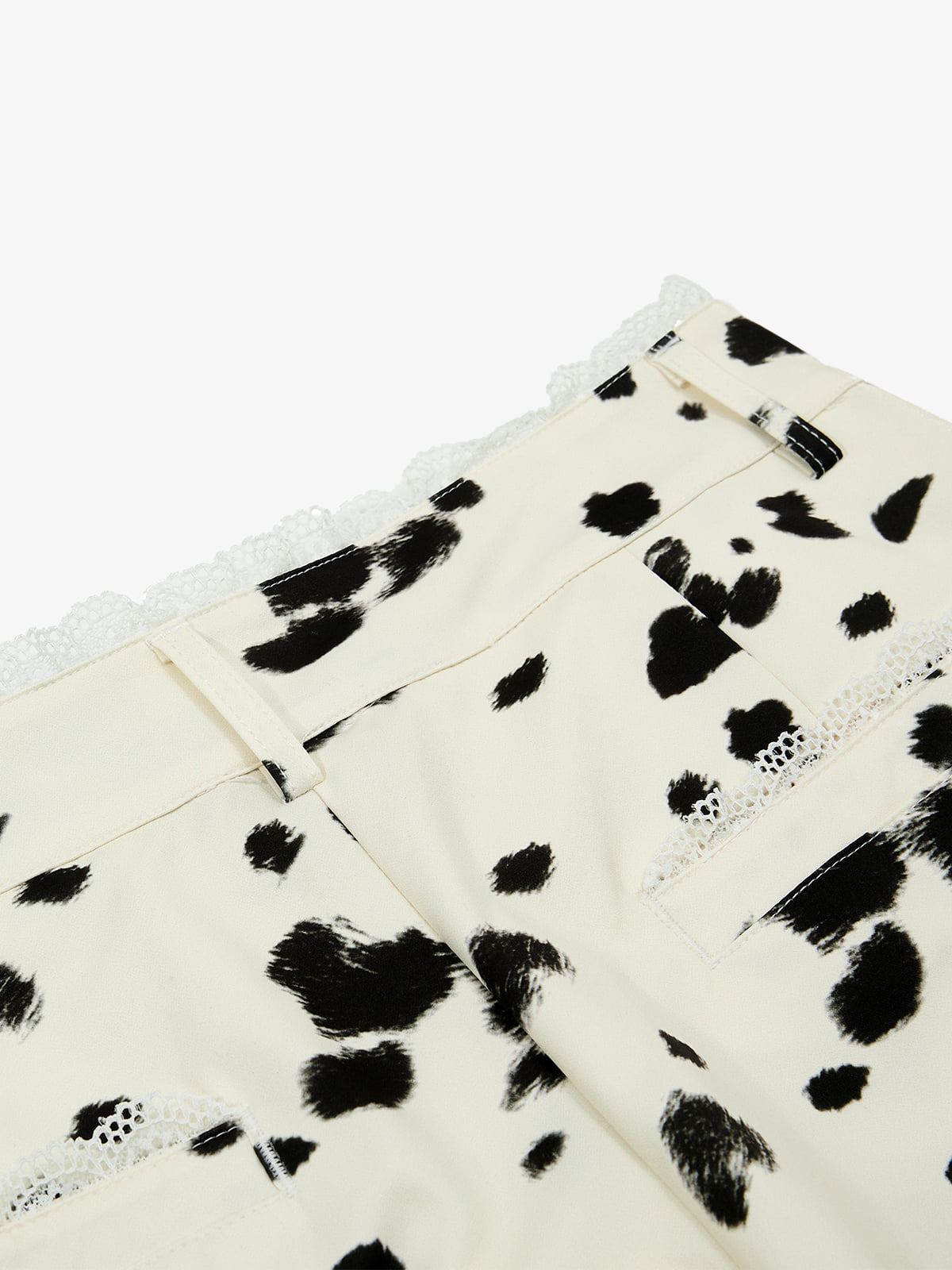 Cow Print Lace Trim Straight Leg Pants