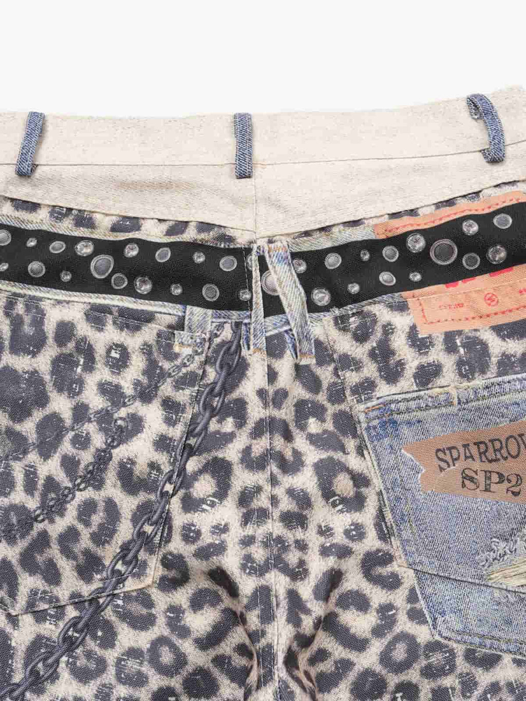 Vintage Leopard 3D Print Double Waistband Washed Jeans