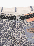 Vintage Leopard 3D Print Double Waistband Washed Jeans