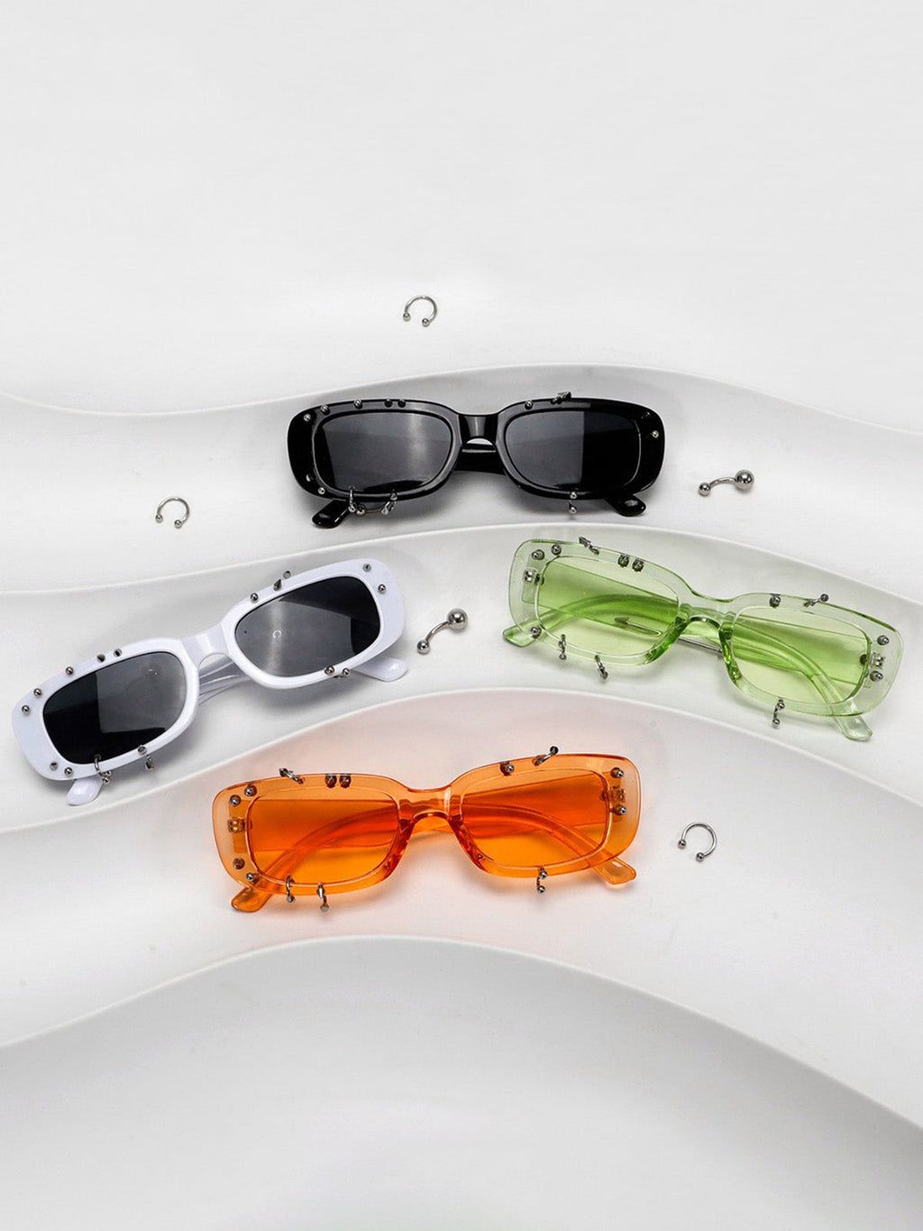 Retro Punk Studded Small Square Frame Sunglasses