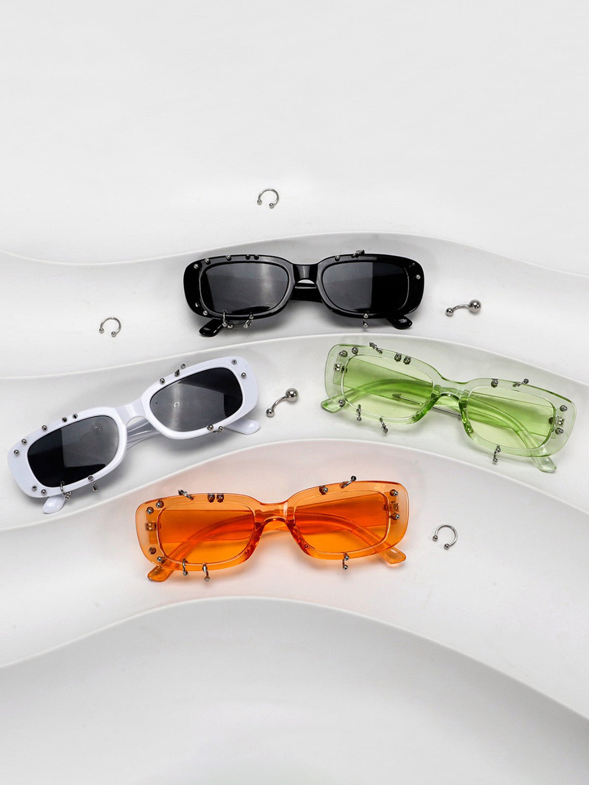 Retro Punk Studded Small Square Frame Sunglasses