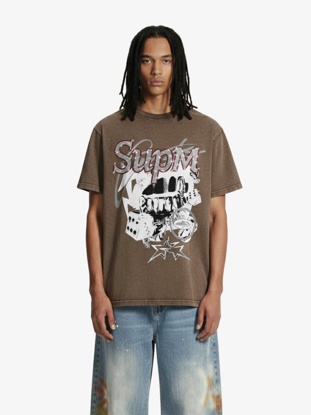 Washed Rhinestone Letter Graphic T-Shirt