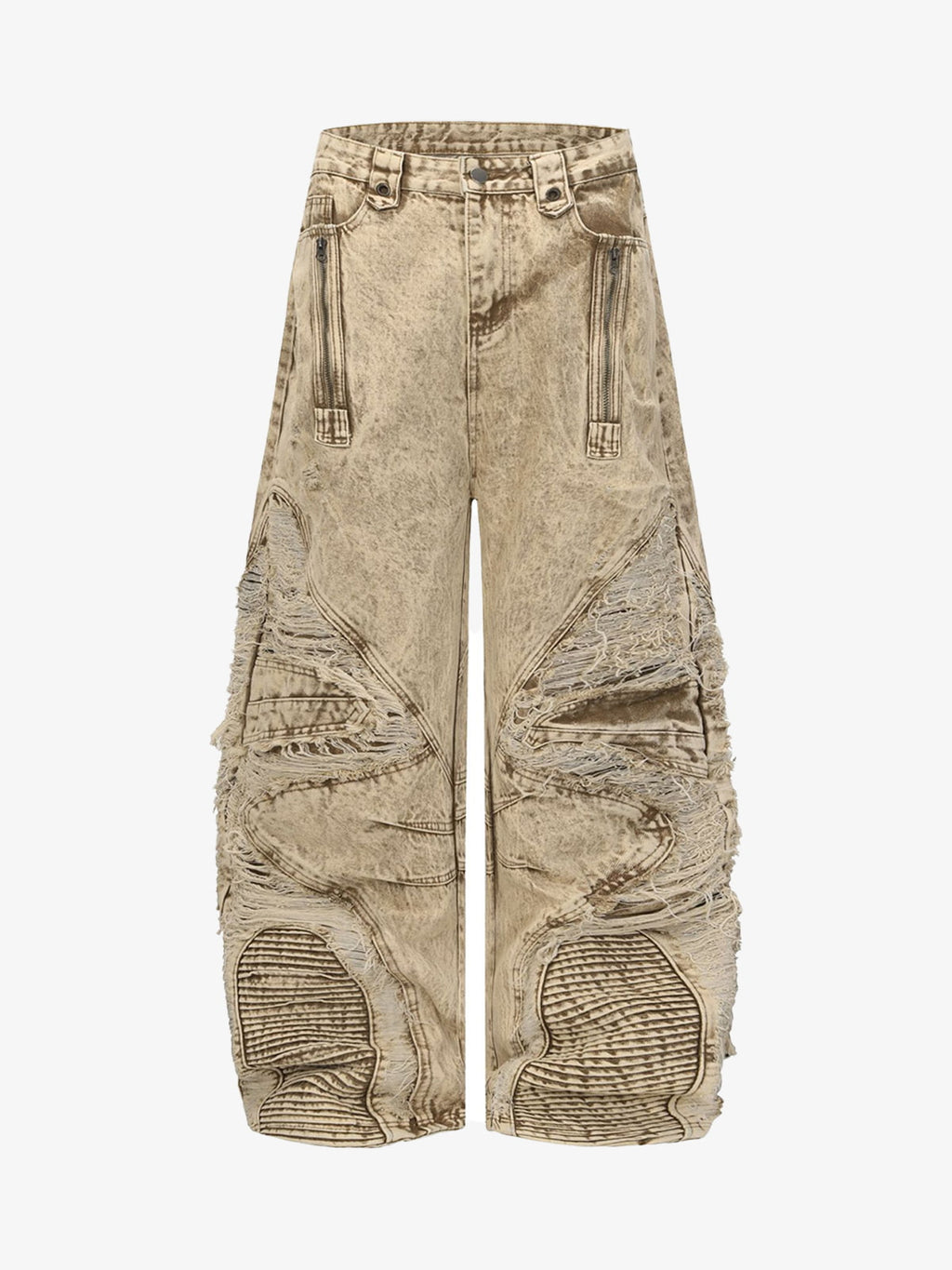 Distressed Raw-Edge Panel Sculpted Wide-Leg Jeans - 2590