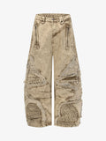 Distressed Raw-Edge Panel Sculpted Wide-Leg Jeans - 2590