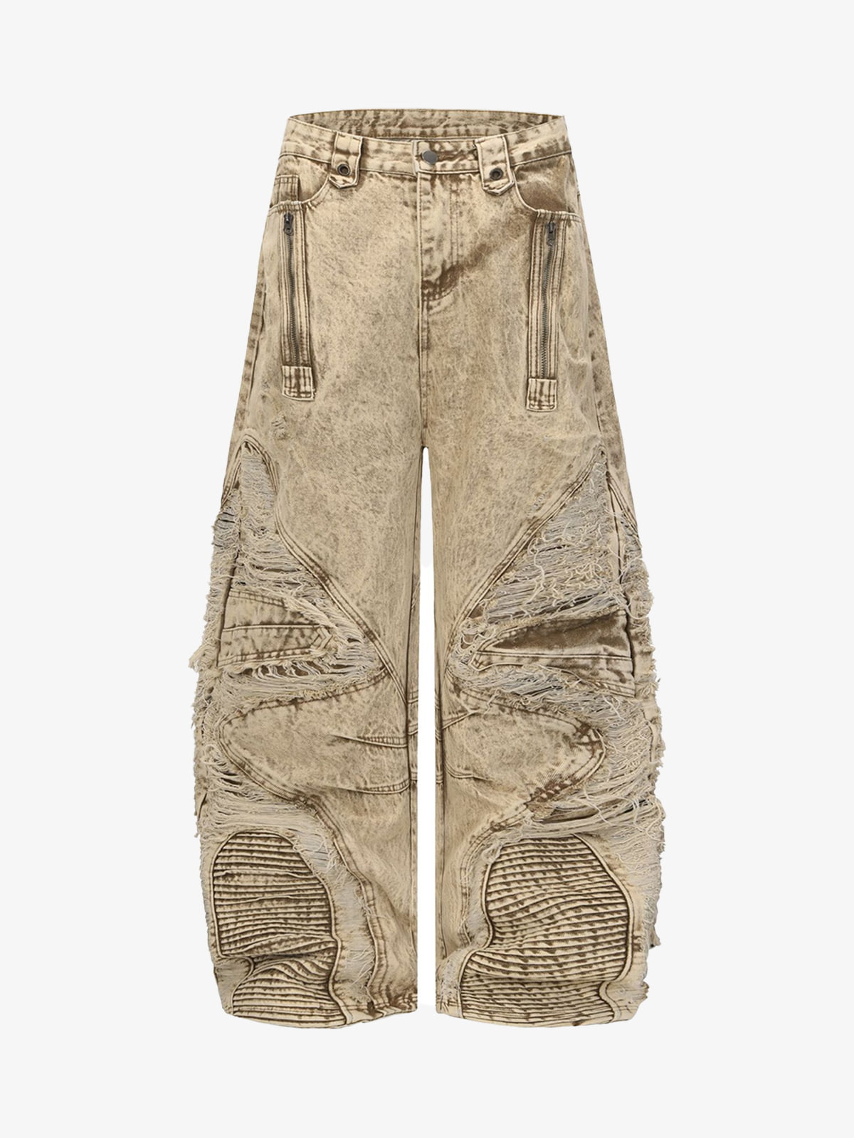 Distressed Raw-Edge Panel Sculpted Wide-Leg Jeans - 2590