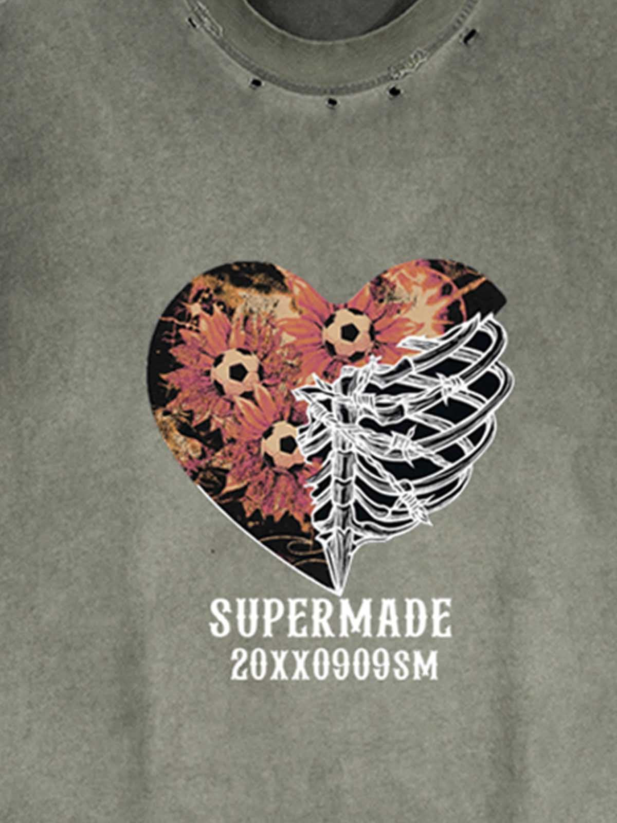 Floral Skeleton Heart Graphic Sleeveless T-Shirt