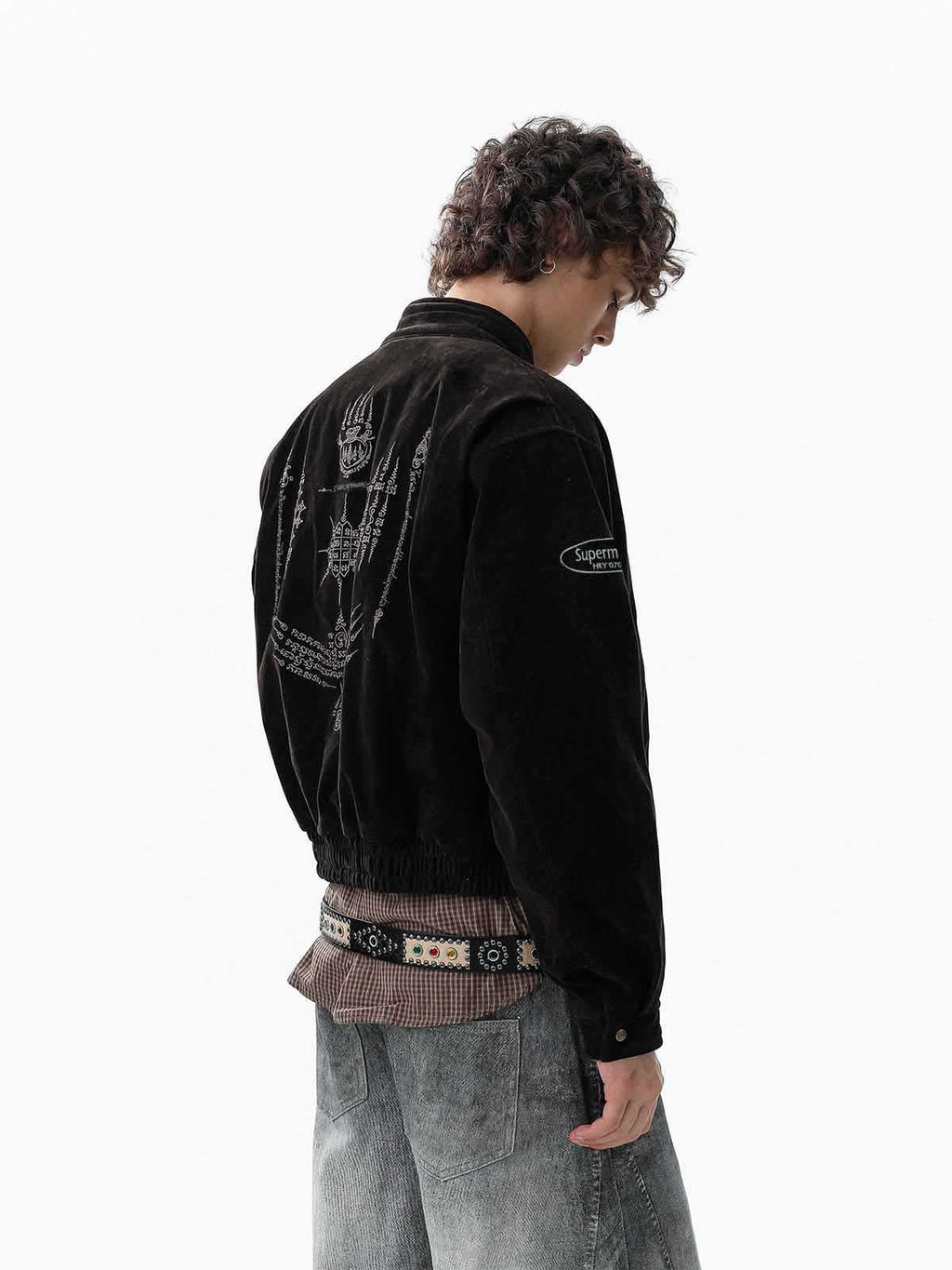 Vintage Suede Embroidered Metal Clip Down Jacket