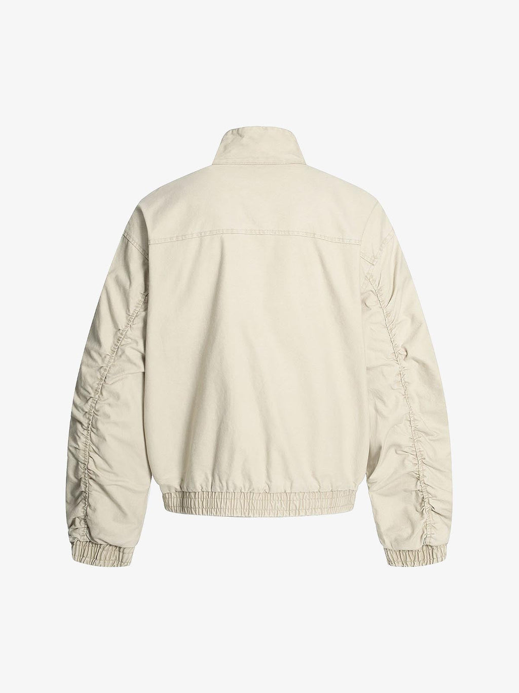 Ruched Sleeve Stand Collar Zip Jacket