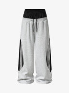 Layered Double-Waistband Wide-Leg Sweatpants